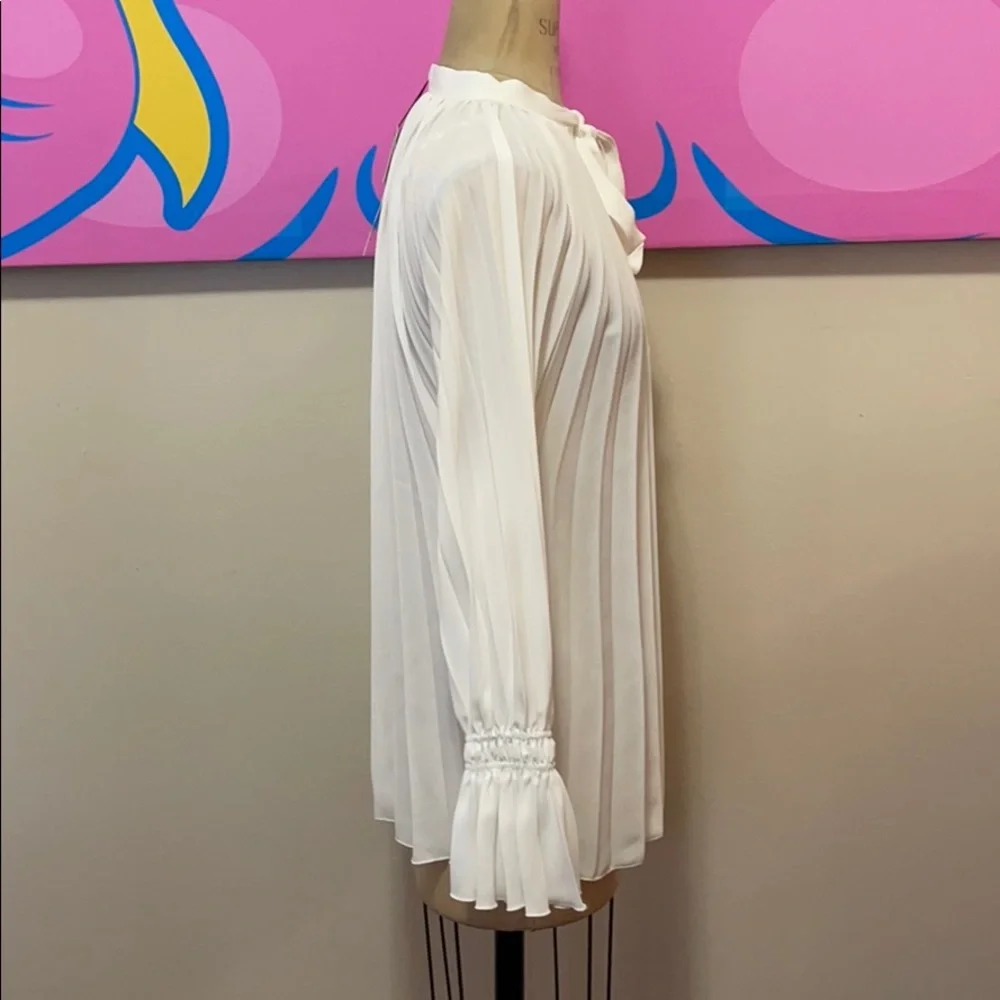 Zara White Pleated Ruffle Sleeve Blouse NWT_5